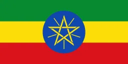 Ethiopian flag with a central emblem of a gold star within a blue circle.