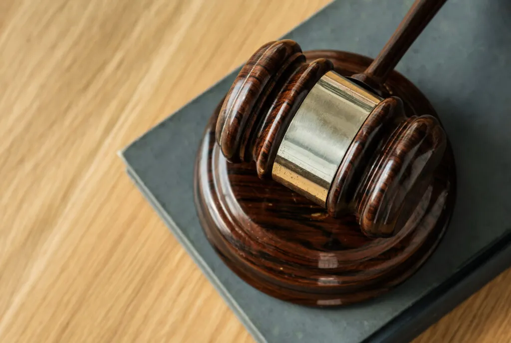 Wooden gavel resting on a book, symbolizing legal proceedings and judicial review.