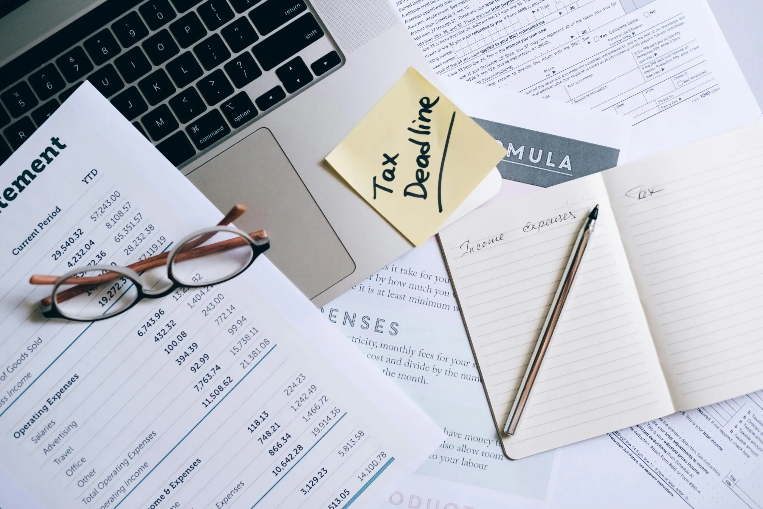Tax deadline paperwork with